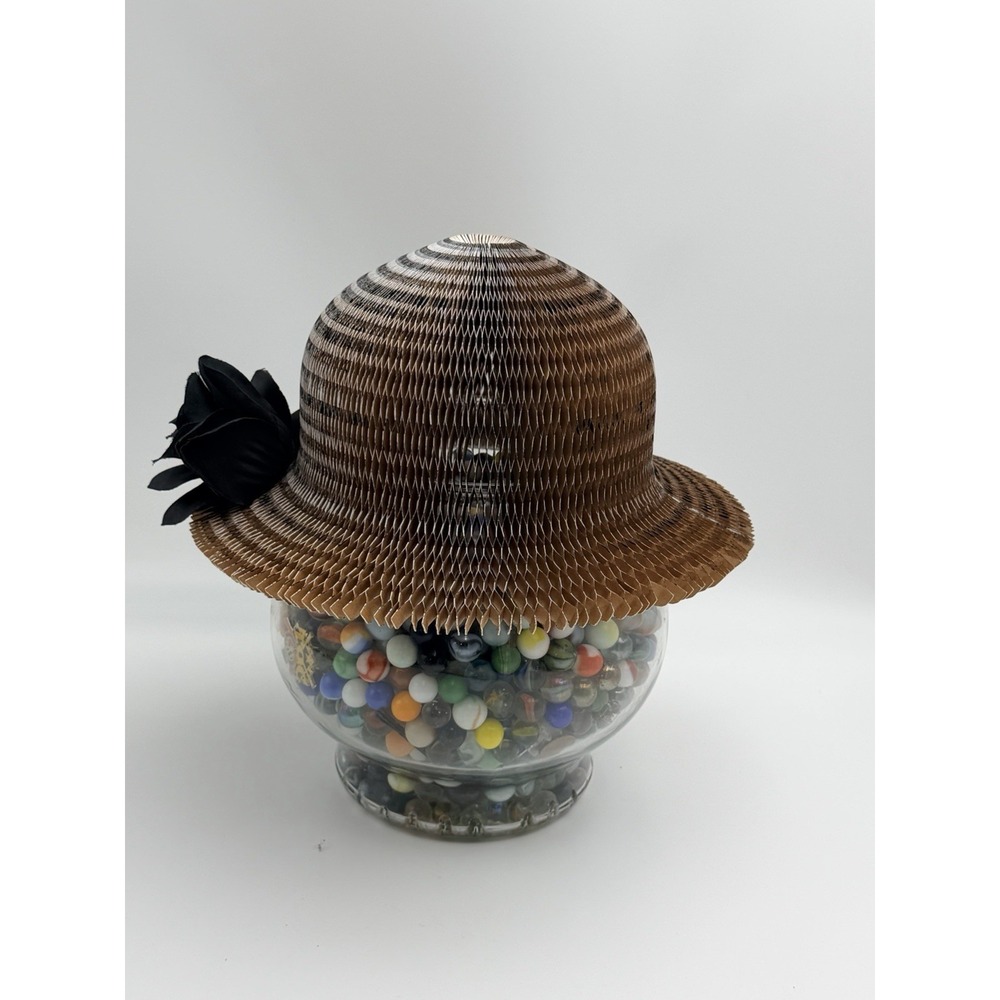 Kevin Dwyer Style Honeycomb Paper Hat Vase Folding Accordion Decor Black Flower